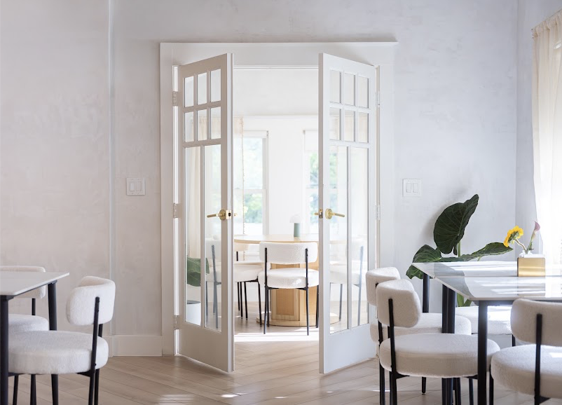French doors leading into the LOULOU HOUSE cafe and private dining room