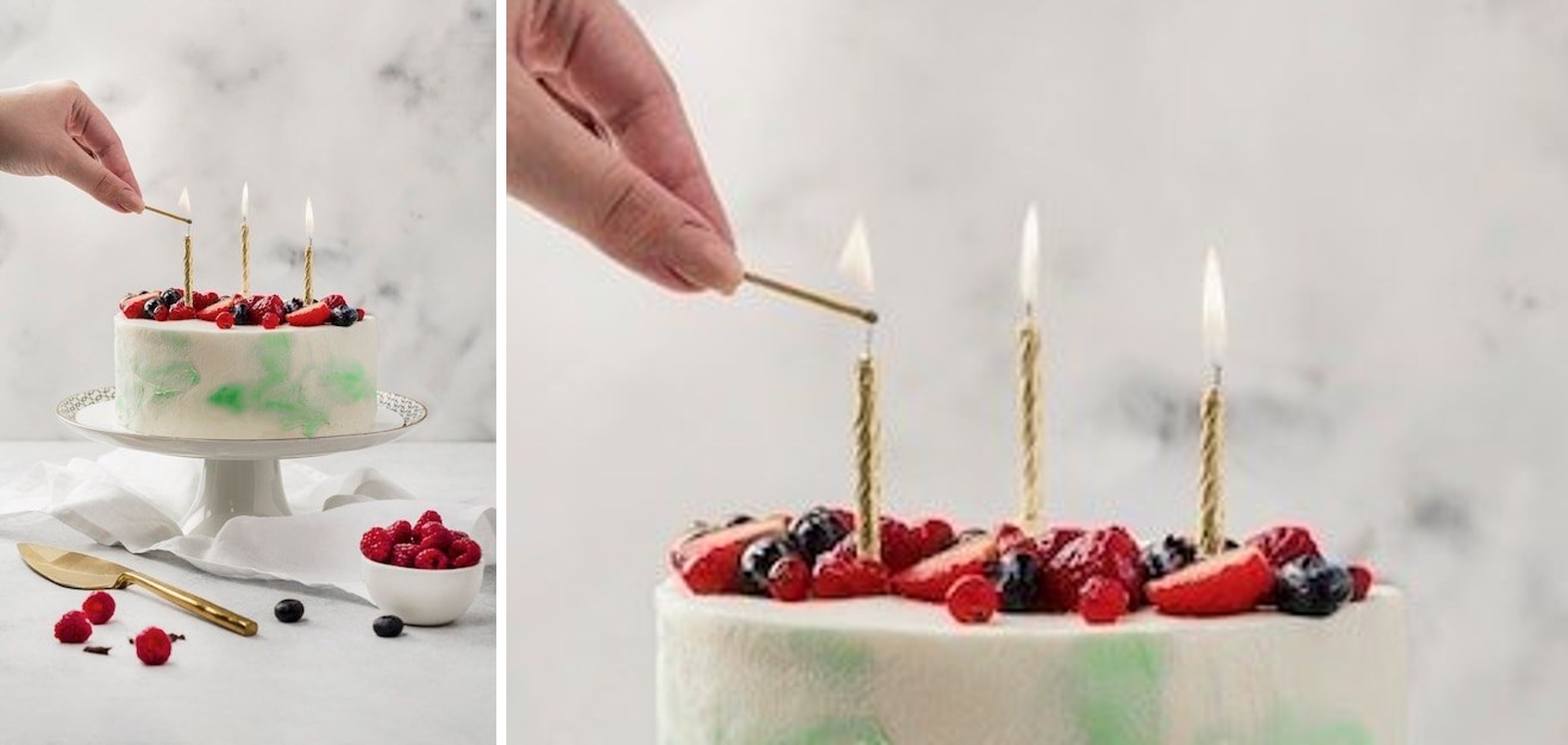Simple cake with berries & candle